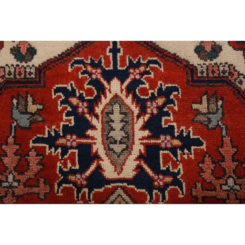 Geometric Red Heriz Serapi Oriental Area Rug Handmade Red Wool Carpet - 8'10" x 12'0"