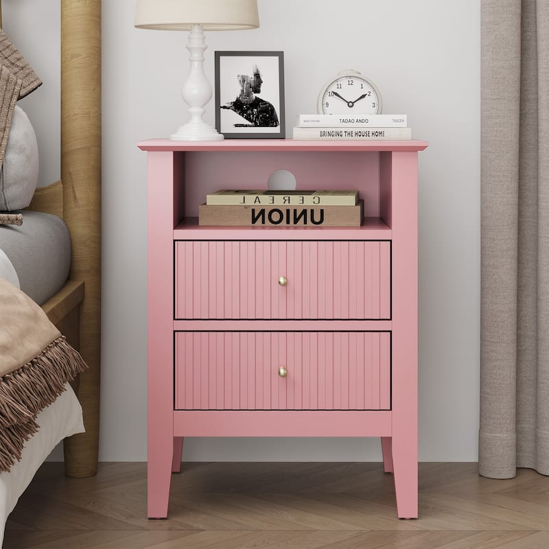 Modern Fluted Nightstand with 2 Drawers