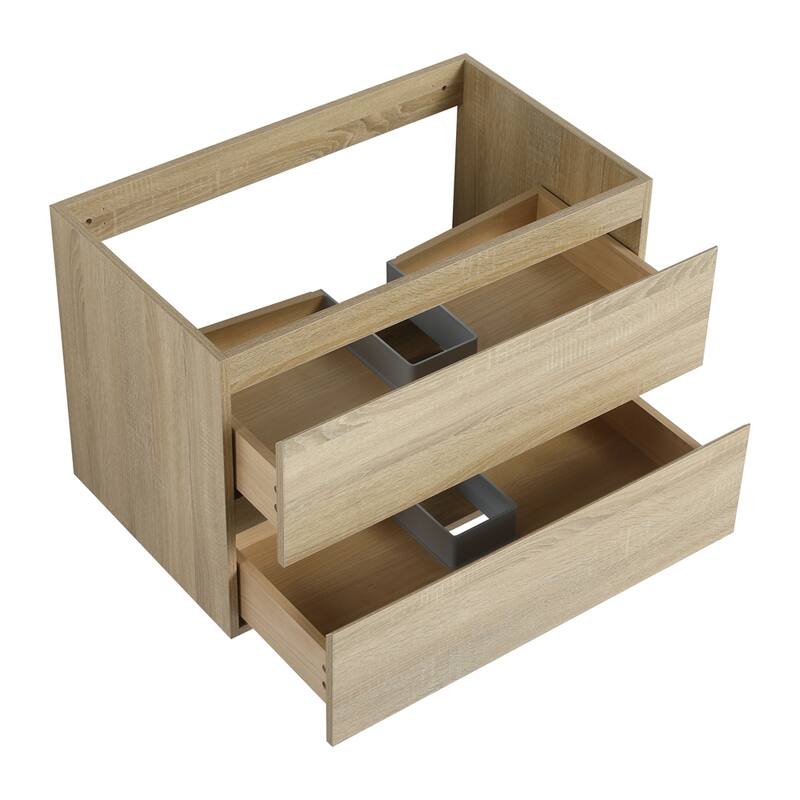 30" Wall-Mounted Bathroom Vanity w/Ceramic Sink,2-Soft Close Drawers