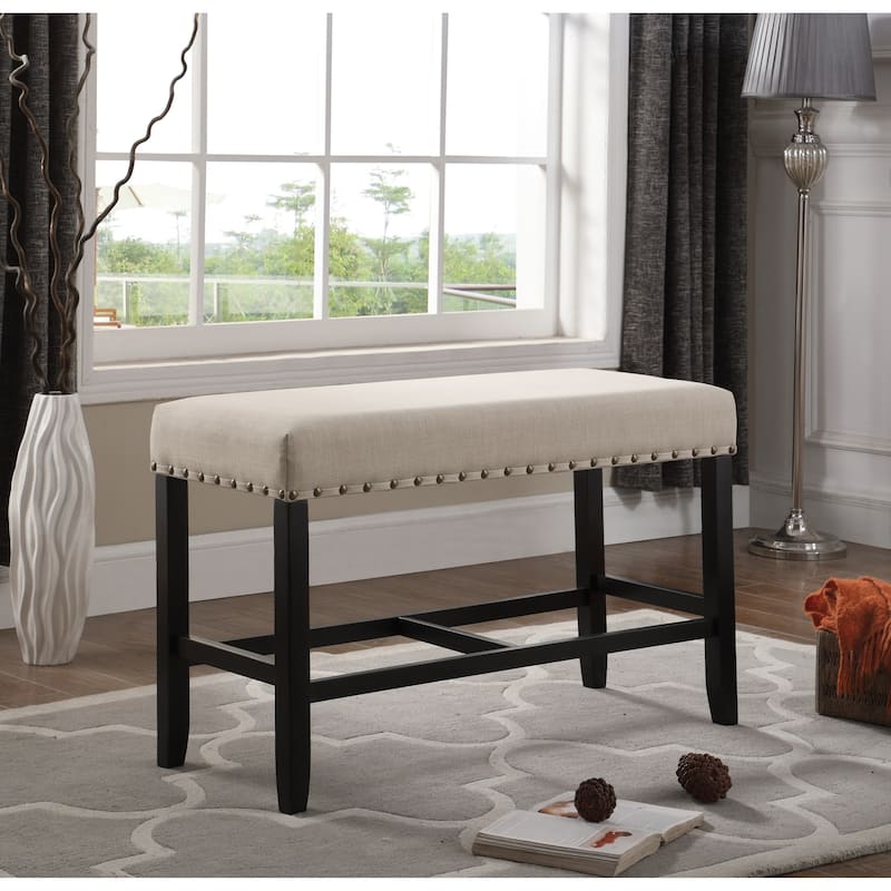 Roundhill Furniture Biony Blue Fabric Pub-Height 25.5" Dining Bench with Nailhead Trim - Tan