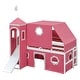 preview thumbnail 7 of 31, Castle Frame Bed Wood Loft Bed Loft Bed Convertible To Mini Playground with Pink Tent and Tower, Child Bed Tent