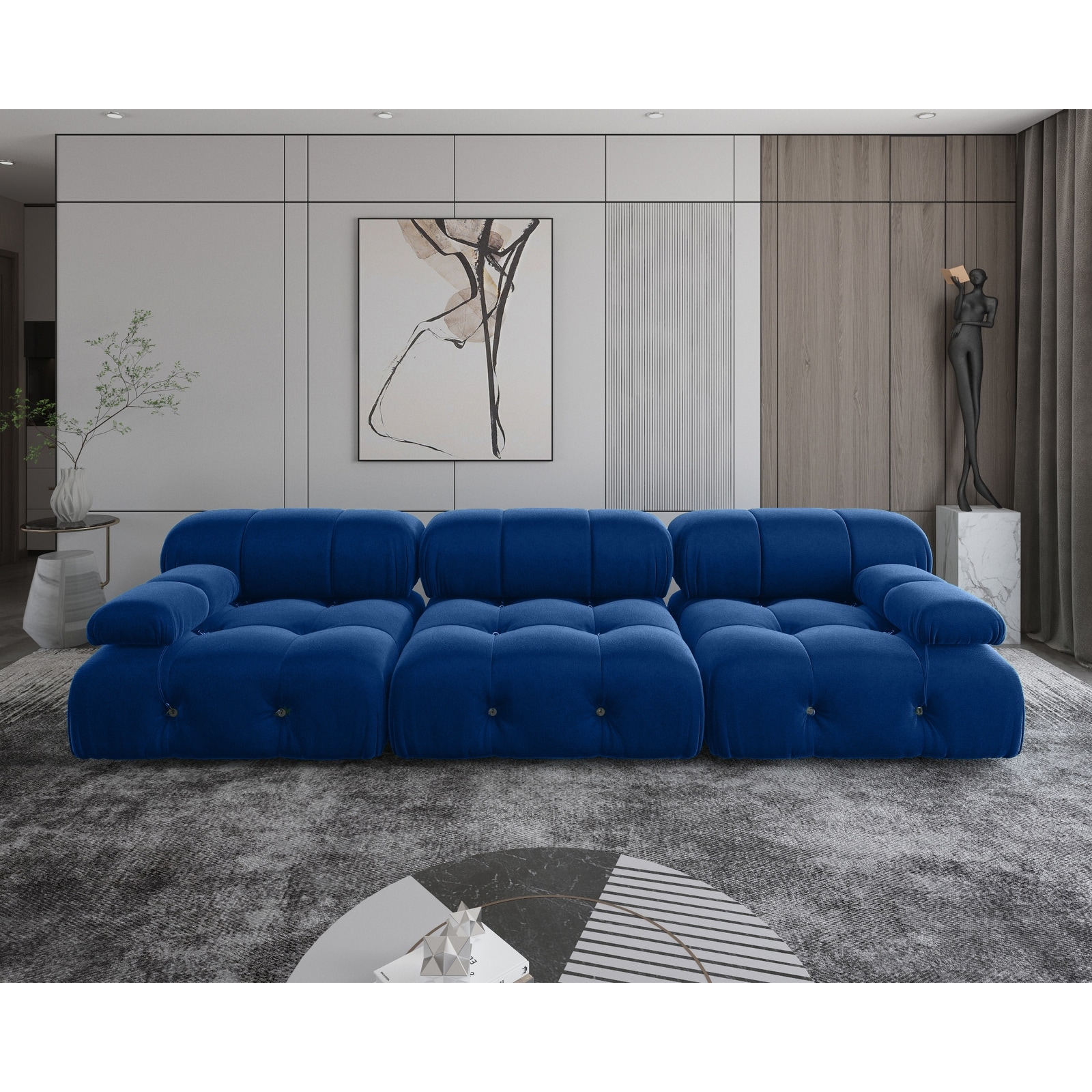 104" Convertible Modular Sectional Sofa, Minimalist Mid-Century Velvet Sofas Couches