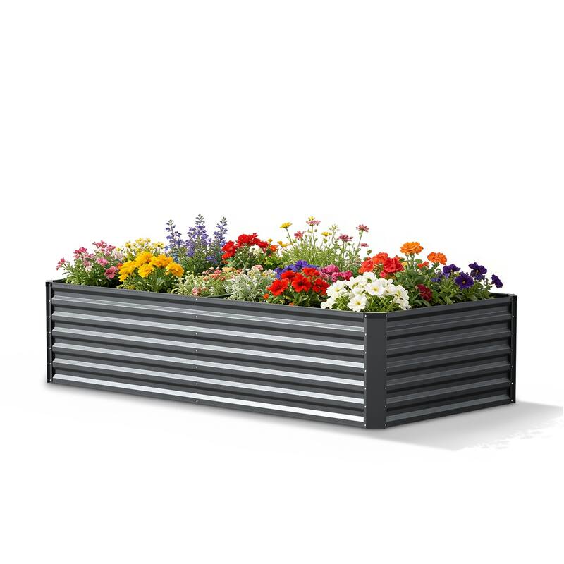 Meyreso 8ft x 4ft x 2ft Galvanized Raised Garden Bed, Thick Metal Planter Box, Rust Proof, Weather Resistant, Open Base