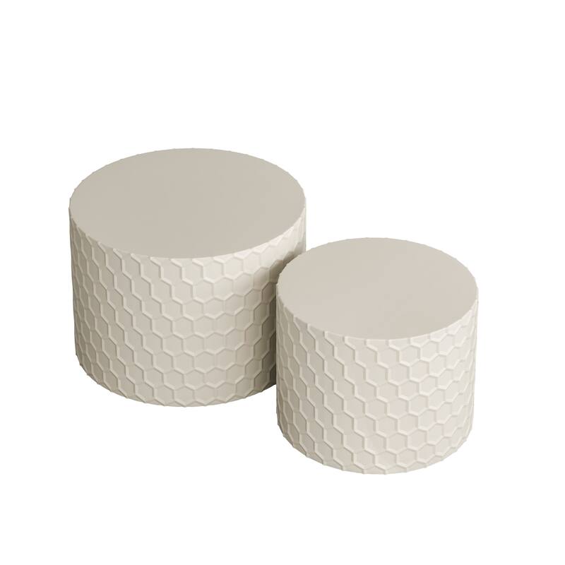 Minimalist Coffee Table Set of 2, 23.6" Round Drum Side Tables, Nesting Wooden Centerpiece Table for Living Room, Lounge