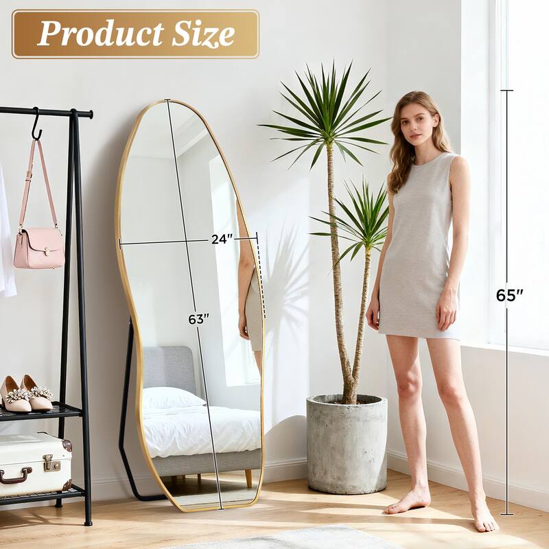 Aluminum Alloy Irregular Full-Length Floor Mirror-Freestanding, Wall-Mounted or Leaning - 24x63