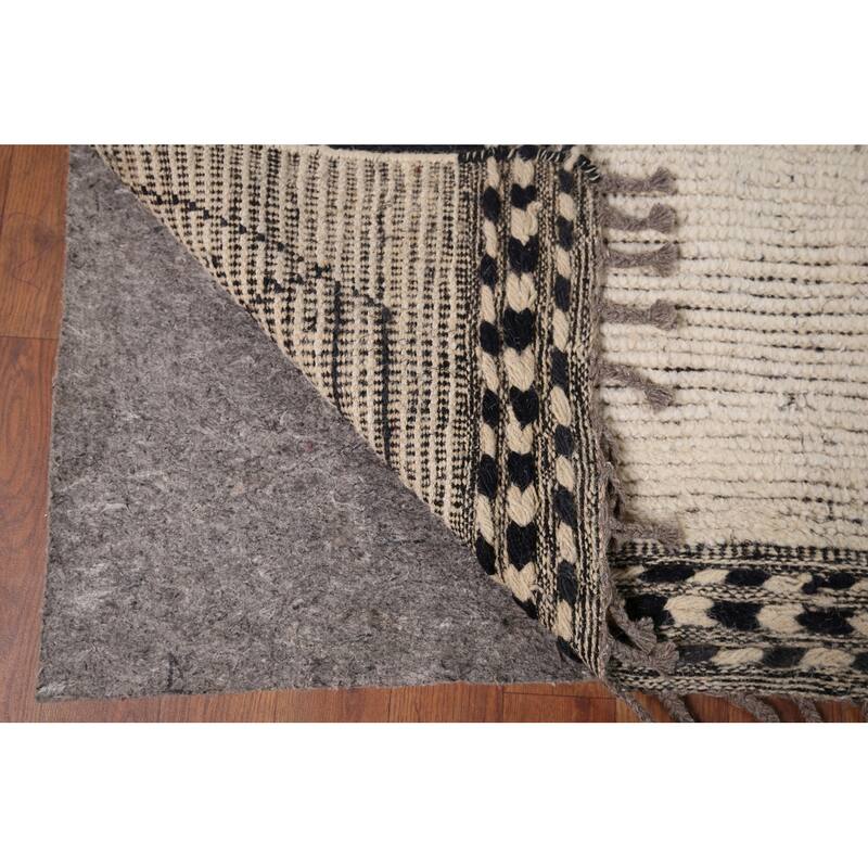 Earth Tone Moroccan Area Rug Handmade Stripe Wool Carpet - 8'8" x 12'11"