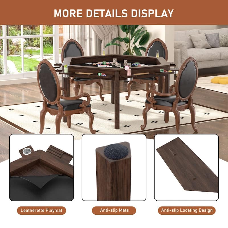 VEIKOUS Multifunctional Rubberwood Game Table, 4-in-1 Board Game Table with Removable Top for Dining, Card Games, Chess