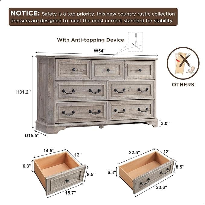 Farmhouse Drawers Dresser, Wood Chest of Drawers, Dressers Organizer