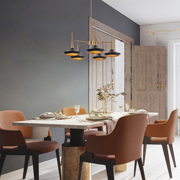 Conia Mid-Century Modern Black 5-Light Wheel Chandelier for