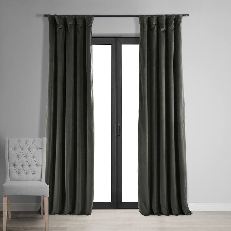 Exclusive Fabrics Signature Velvet Blackout Curtains - 96 Inches Long, (1 Panel) - Luxurious Drapery for Light Control. - 50 X 96 - Gunmetal Grey