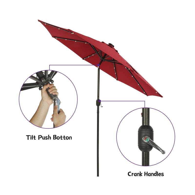 9 ft. Aluminum Market High Quality Solar LED Light Tilt Patio Beach Umbrella