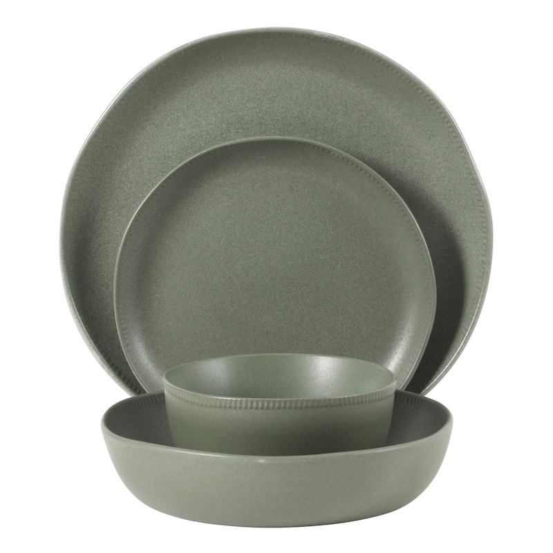 Gibson Elite Menlo Park 16-Piece Pottery Clay Stoneware Dinnerware Set - Reactive Glaze, Embossed, Service for 4