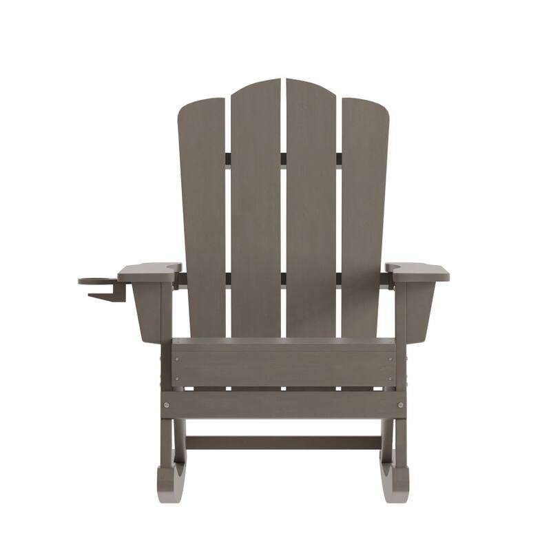 Commercial All-Weather Rocking Adirondack Chair with Swiveling Cupholder