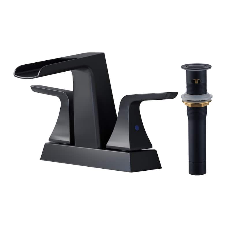 4 in. Centerset Double Handle Low-Arc Bathroom Faucet with Pop-Up Drain Included