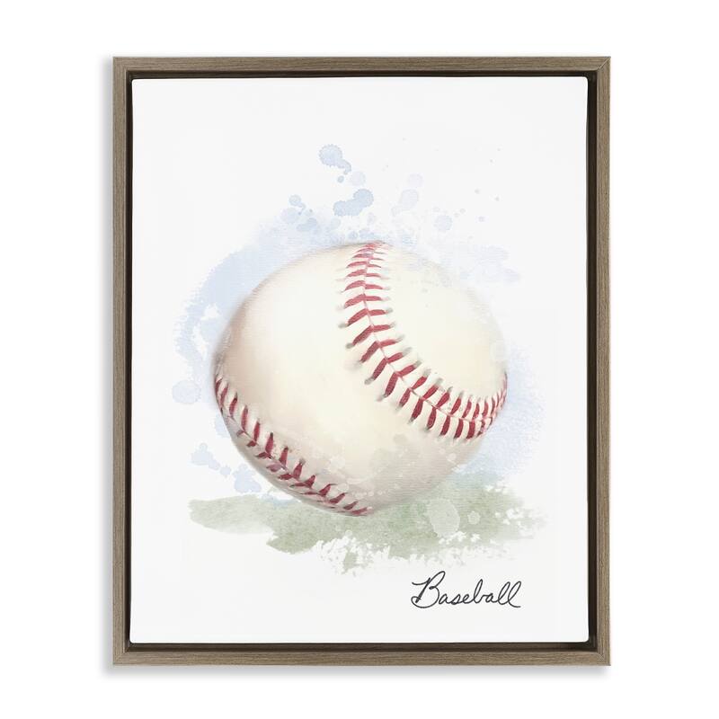 Stupell Soft Pastel Baseball Framed Floater Canvas Wall Art Design By Matthew Piotrowicz - 17 x 21 - Brown
