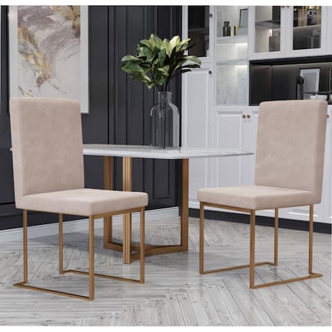 Modrest Fowler Modern Beige and Brass Velvet Dining Chair (Set of 2)