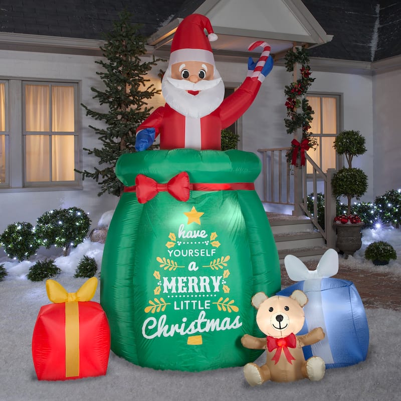 Gemmy Giant Animated Christmas Airblown Inflatable Santa in a Gift Sack, 10 ft Tall