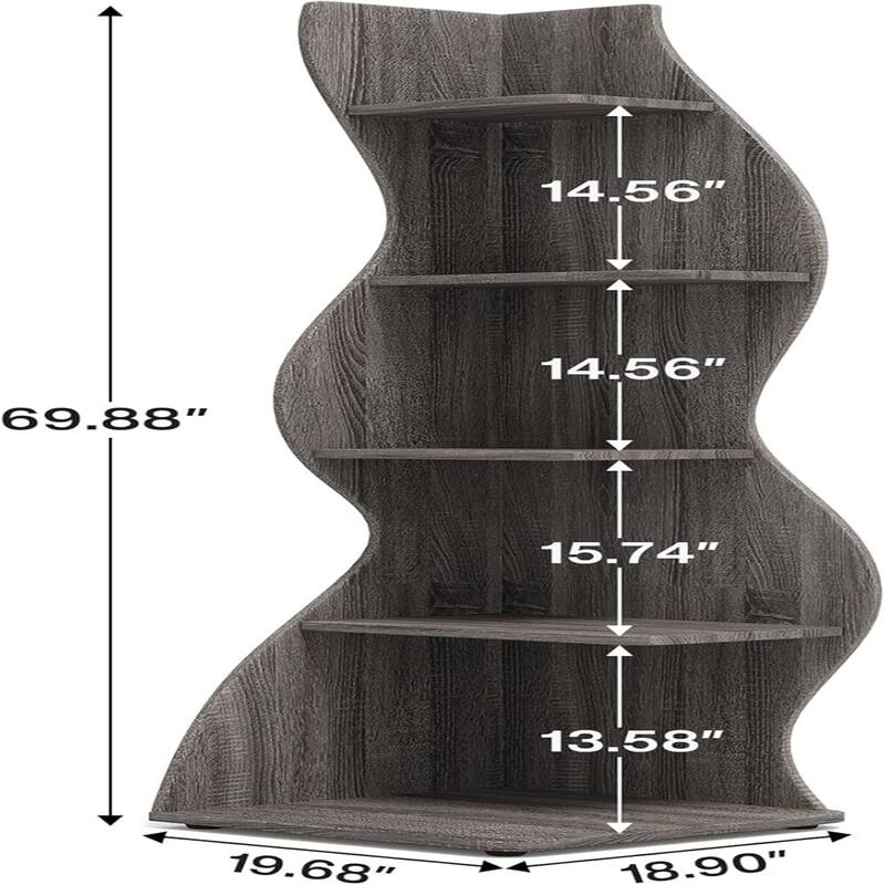 Modern 5-Tier Corner Shelf Unit with Adjustable Shelves for Living Room Office or Bedroom - 19.68” x 18.89” x 69.88”