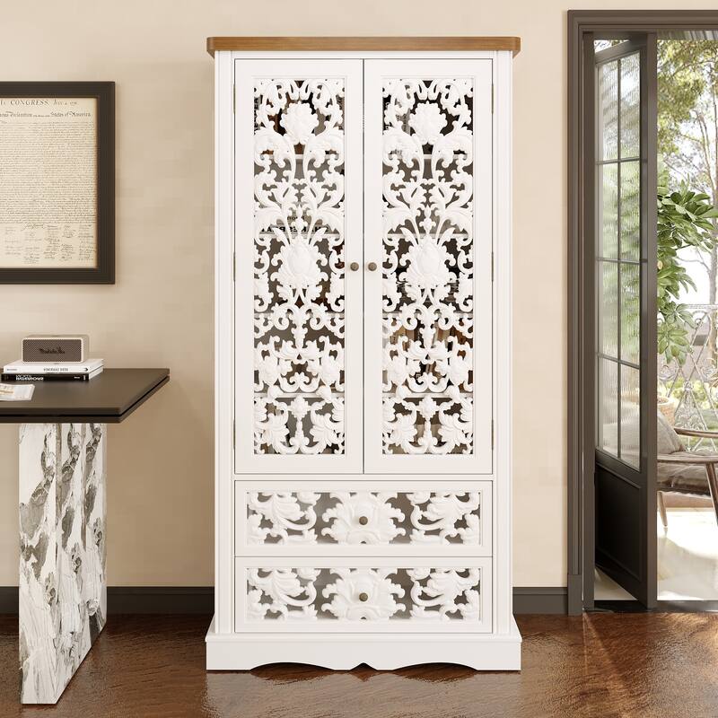 Vintage Carved White Storage Cabinet Accent Cabinet Bookshelves Curio Cabinet