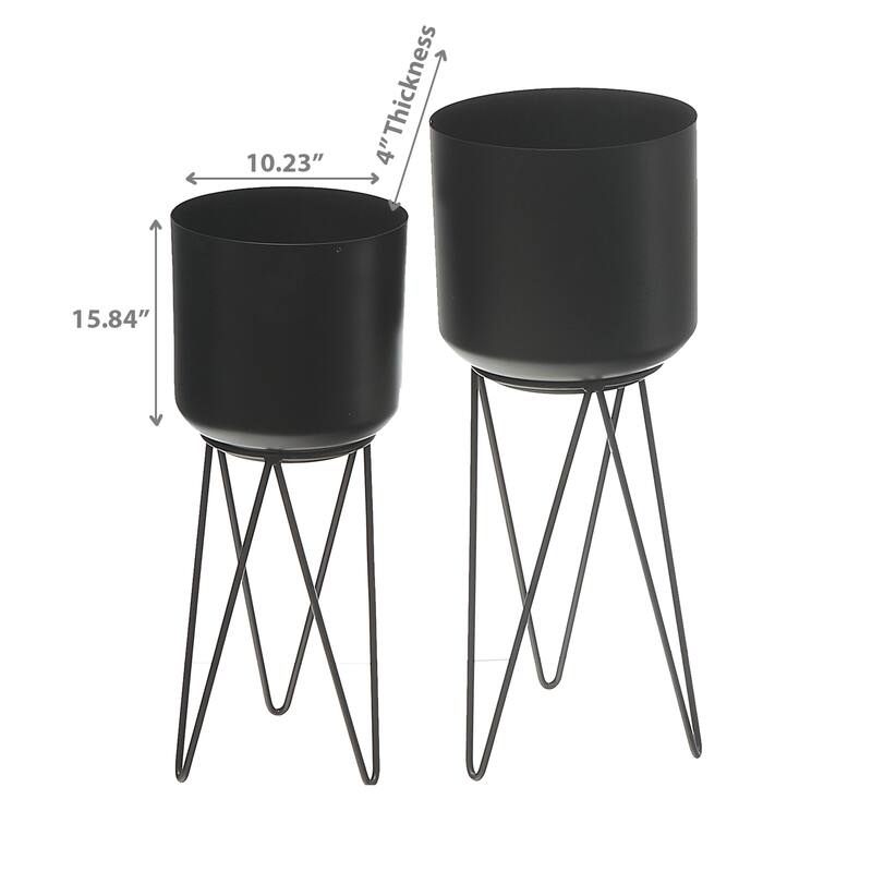 Planters With Tripod Stand Black Set of 2