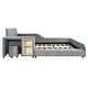 preview thumbnail 40 of 44, Full Size Velvet Upholstered Platform Bed w/ Bedside Desk & Stool, Mother & Child Platform Bed Frame w/ Footboard & Guardrail