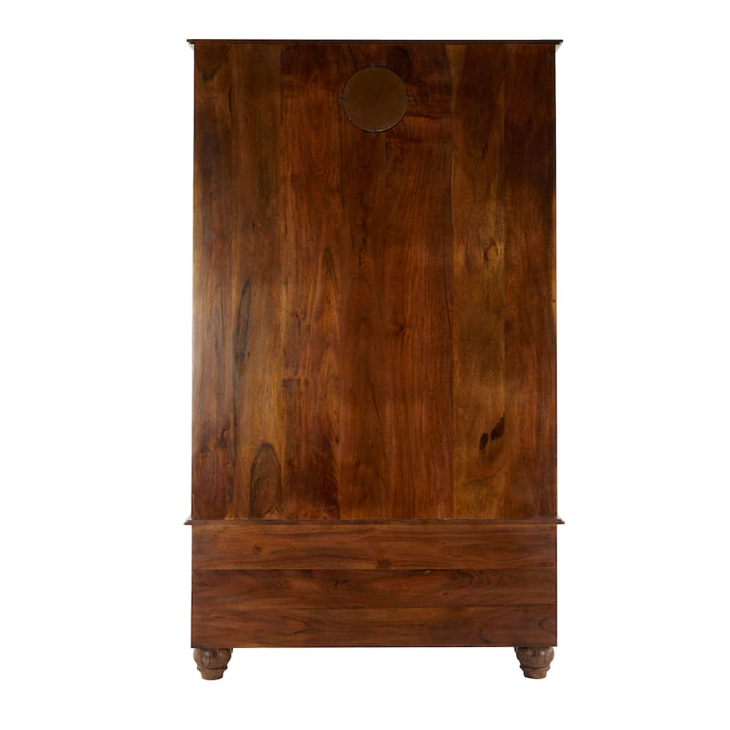 Wood Coat Rack with Clock and Hooks - Brown - Roche River Decor - 19"W x 46"L x 78"H