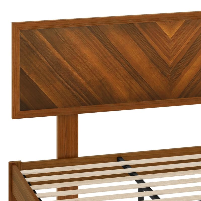 Moasis Farmhouse Rustic Brown Wood Bed Frame with Adjustable Headboard&Slats Support