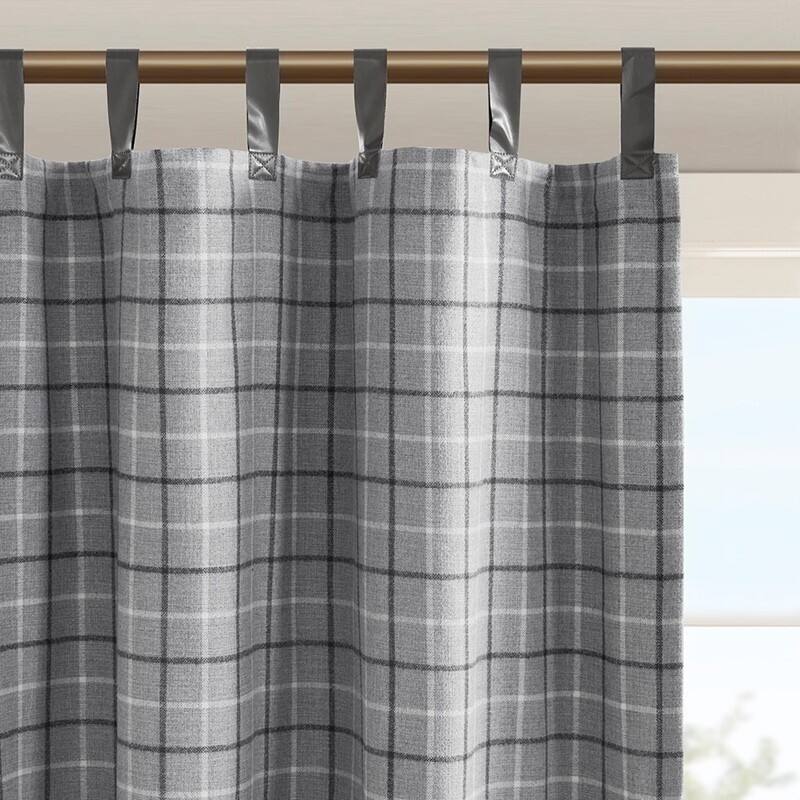 Plaid Rod Pocket and Back Tab Curtain Panel with Fleece Lining