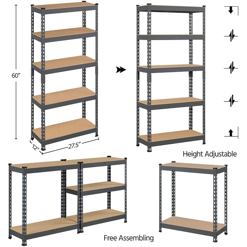 Yaheetech 5 Tiers Boltless Storage Shelf 330lb Capacity for Each Tier,Metal Frame MDF Wood Boards