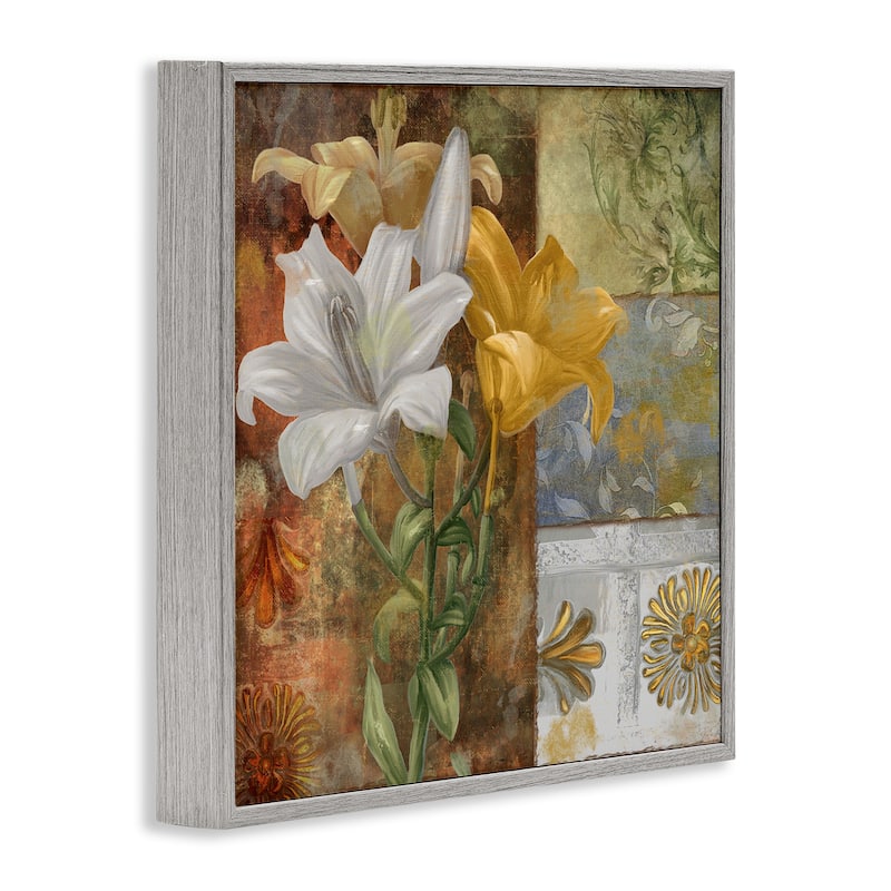 Stupell Blooming Lilies on Tile Pattern Framed Giclee Art Design By Sasha