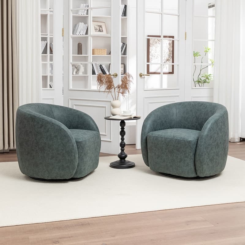 SEYNAR Modern Glam PU Leather 360 Degree Swivel Accent Armchair Set of 2