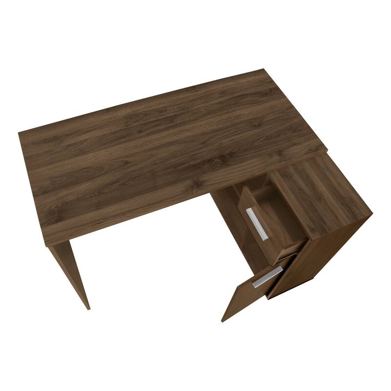 HomeRoots 46" Brown and Black Wood L Shape Computer Desk With Two Drawers