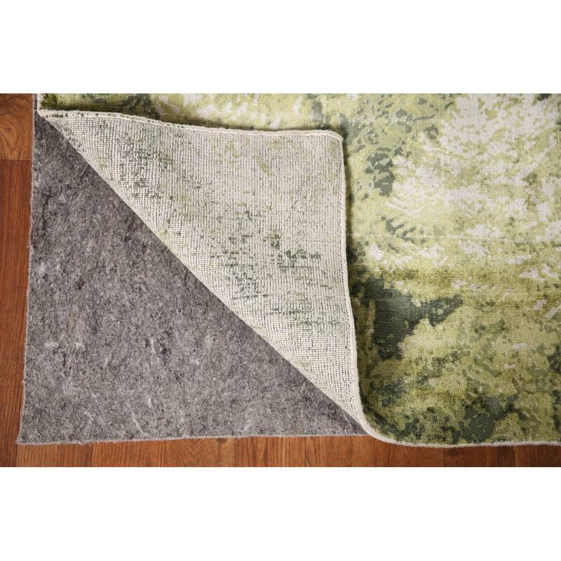 All-Over Green Abstract Indian Area Rug Handmade Wool Carpet - 4'7"x 6'6"