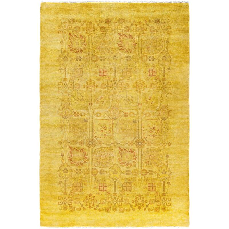 Overdyed One-of-a-Kind Hand-Knotted Area Rug - Yellow - 4' 1" x 6' 2"
