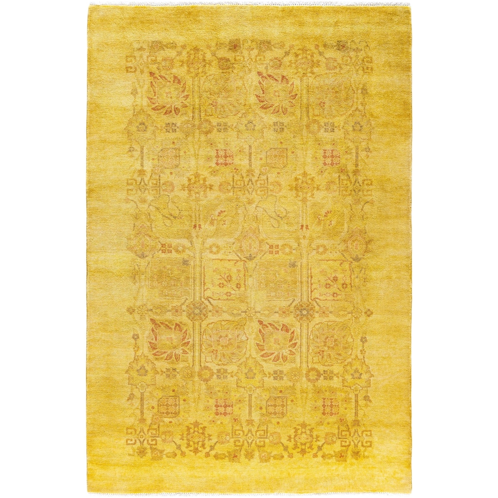 Overdyed One-of-a-Kind Hand-Knotted Area Rug - Yellow - 4' 1" x 6' 2"