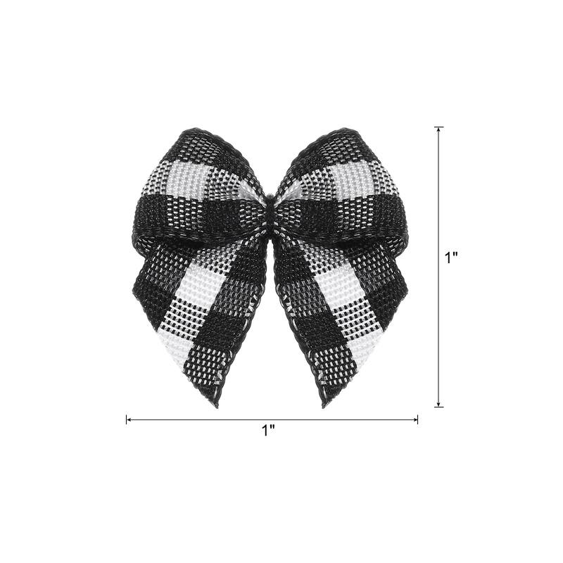 100Pcs Mini Gingham Ribbon Bow 1" Checkered Fabric Ribbon Bows - Black and White