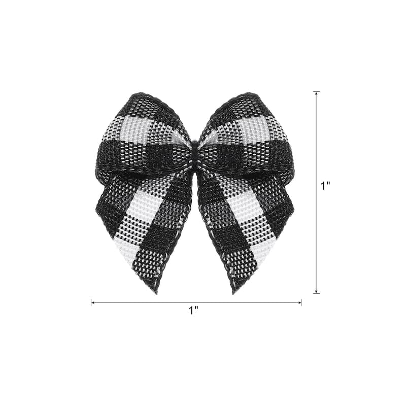 50Pcs Mini Gingham Ribbon Bow 1" Checkered Fabric Ribbon Bows - Black and White