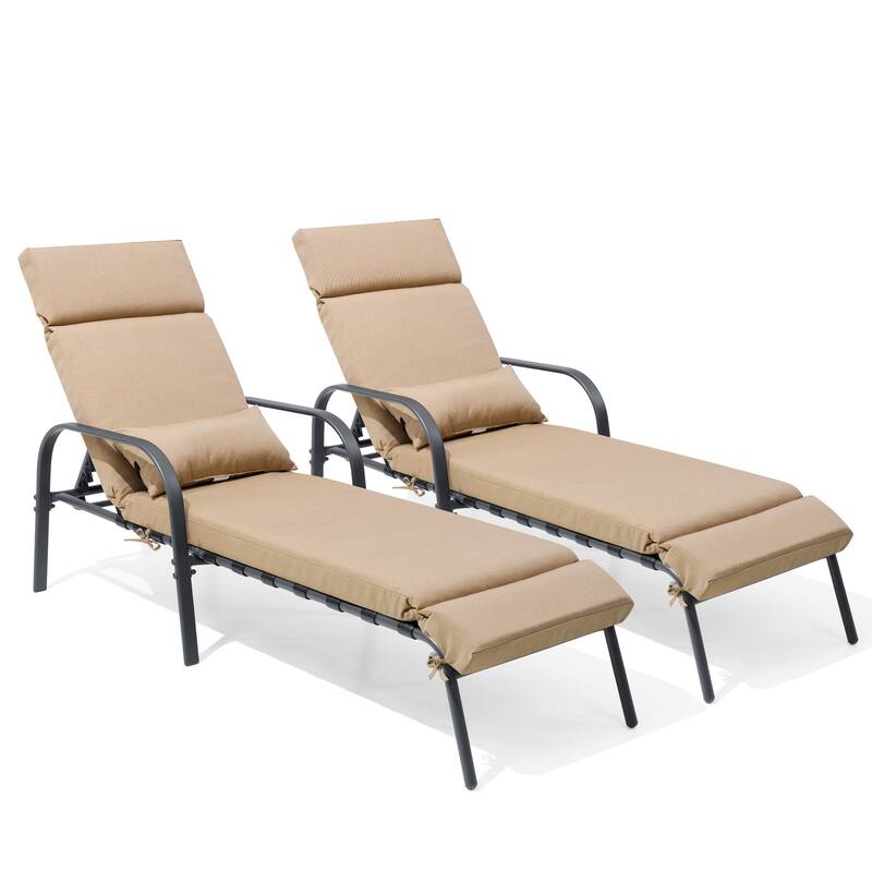 Outdoor Recliner Adjustable Chaise Lounge Chair with Cushion & Pillow