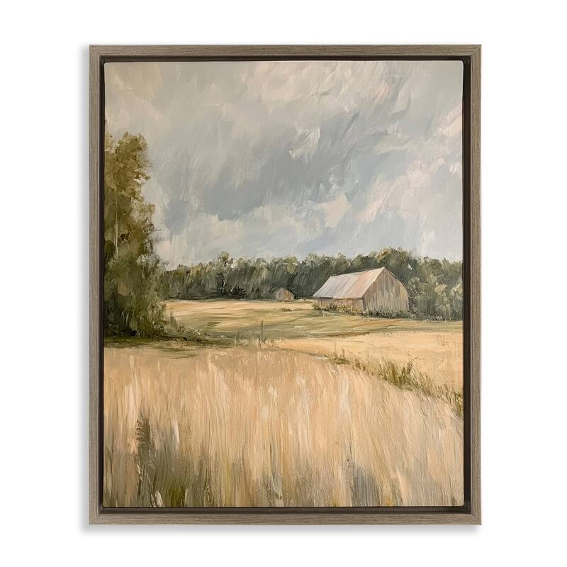 Stupell Natural Farm's Wispy Grasses Framed Floater Canvas Wall Art Design By Petal Prints Design - 25 x 31 - Brown