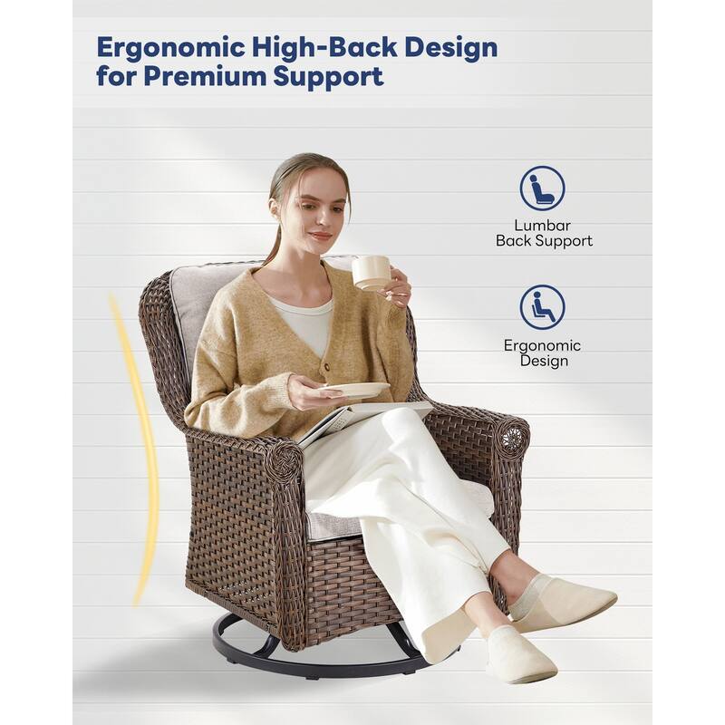 Outdoor Patio 2-Seat Sofa with 2 Swivel Chair Table