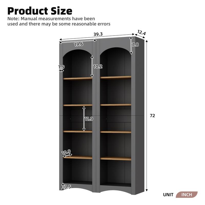 72"Hight Freestanding 5-Tier Bookshelves, Bookcases Set of 2 with Adjustable Shelves
