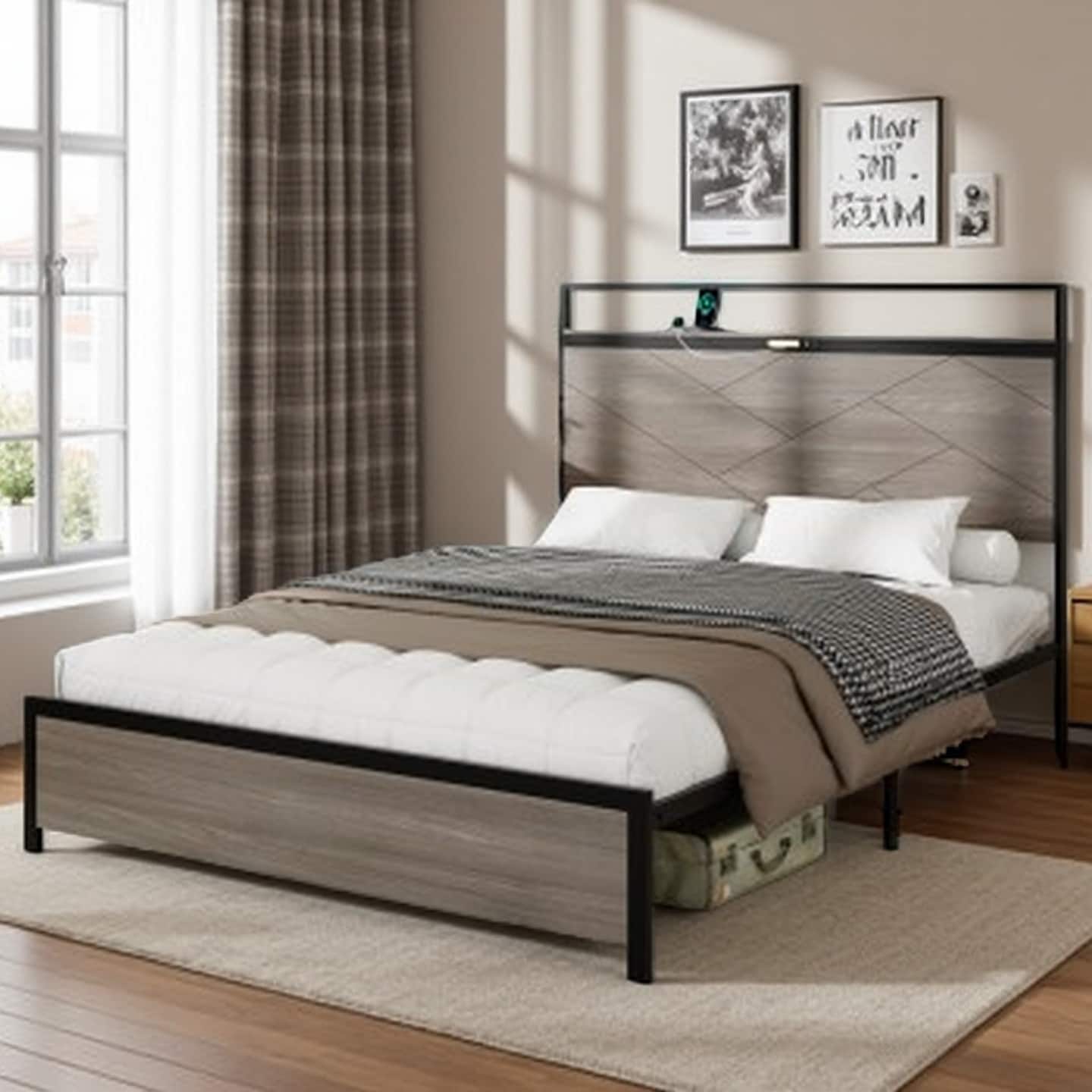 Full Size Metal Platform Bed Frame with LED Headboard, USB & Type-C Charging, Large Under-Bed Storage, Noise-Free