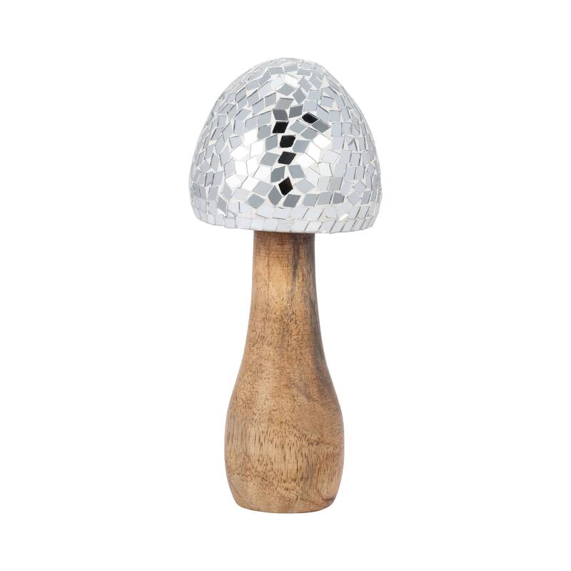 Sagebrook Home Wood, Mosaic Mushroom, Silver, Round, Mosaic, Perfect for Chic Home Decor - Mosaic Silver - 4" x 4" x 8"