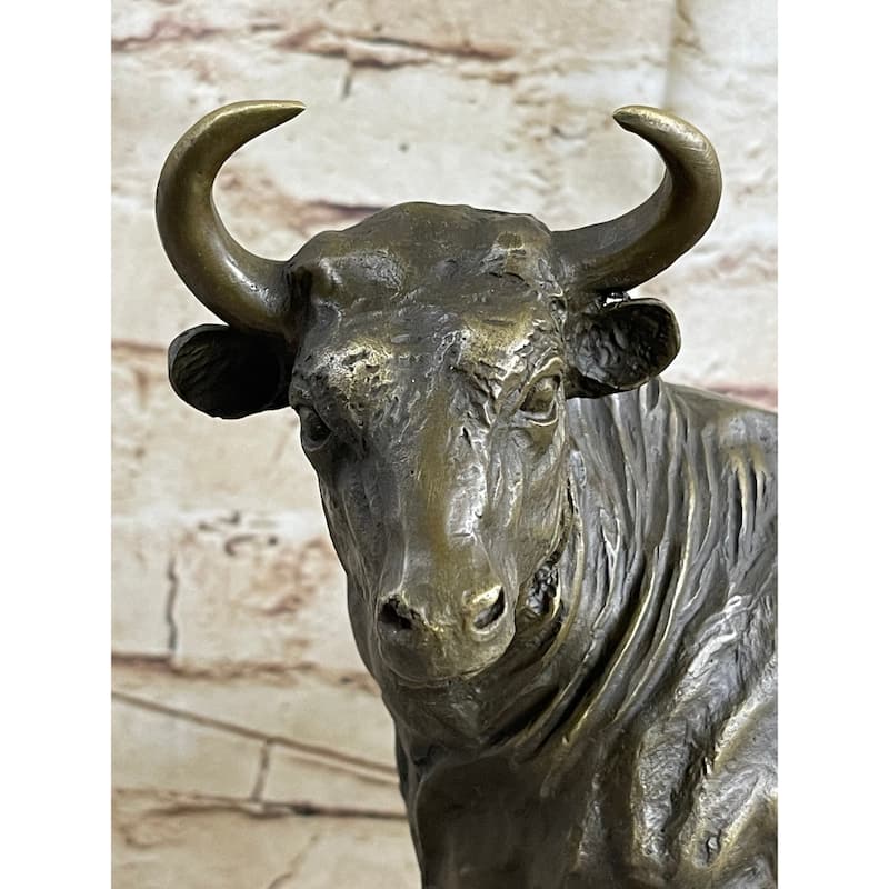 Solid Bronze Sculpture Of A Bull Marble Base Abstract Art Deco Figurine Figure