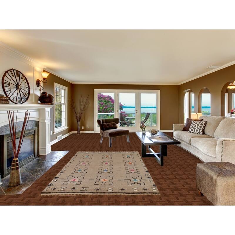 Brown Moroccan Oriental Area Rug Handmade Wool Carpet - 5'0"x 8'11"