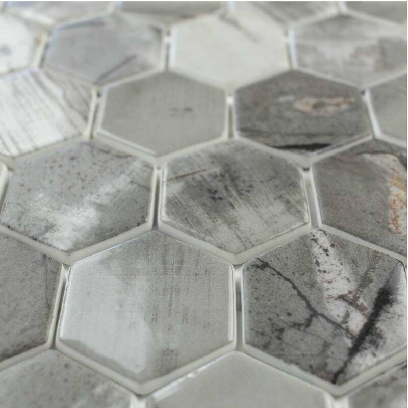 The Tile Life Eterna Hex 2x2 Denver Grey Glass Mosaic Floor, Backsplash & Wall Tile - 4 x 4 Sample
