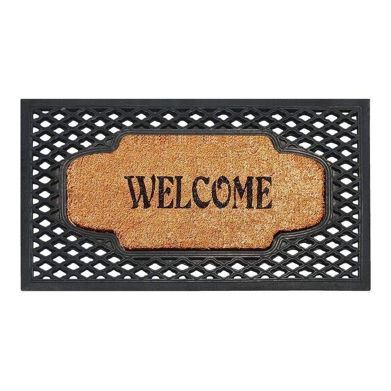 A1HC Welcome Mesh Border Rubber and Coir Large Heavy-Duty Outdoor Doormat, Black - 23"X38"