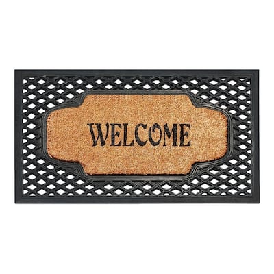 A1HC Welcome Mesh Border Rubber and Coir Large Heavy-Duty Outdoor Doormat, Black - 23"X38"