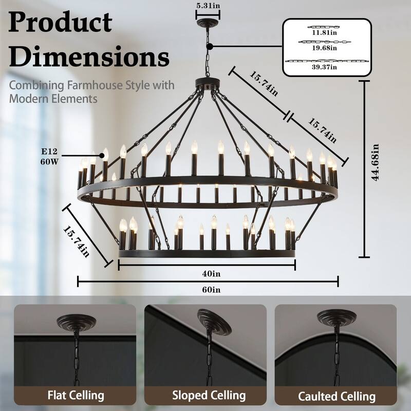 Large Round Classic Chandeliers Modern Farmhouse Chandelier Black Light Fixture