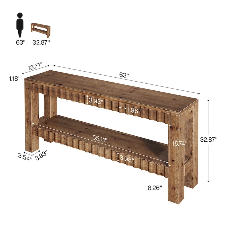 63 Inch Solid Wood Console Table for Entryway, Narrow Long Sofa Table with Storage Shelf, Farmhouse Style
